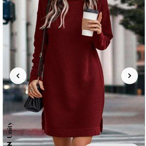 SHEIN Unity Turtleneck Drop Shoulder Split Hem Sweater Dress
